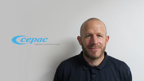 Portrait of Danny Brewster with Cepac logo in background.